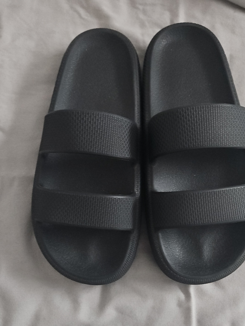 PINK Victoria's Secret Black Dual-Strap Slide Sandals
